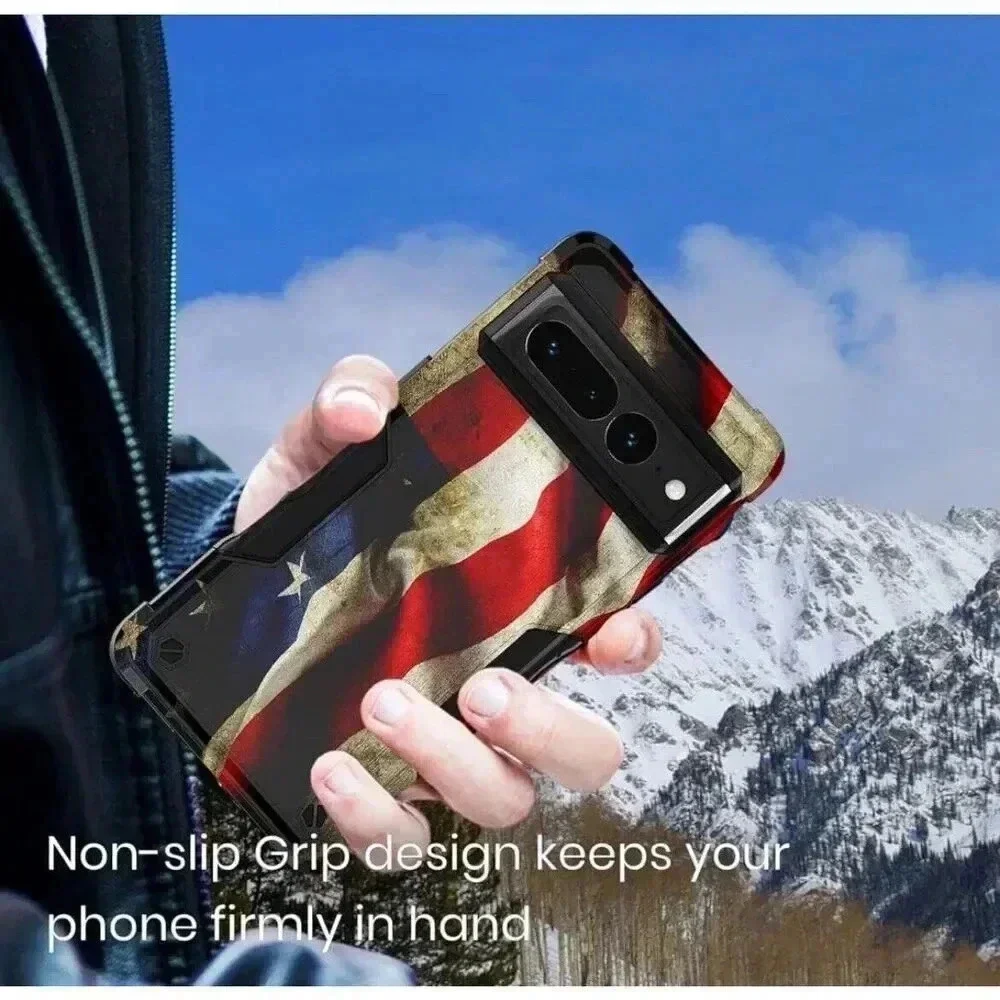 American Flag Case Compatible with Google Pixel 7a Hybrid‎ Shockproof Bumper